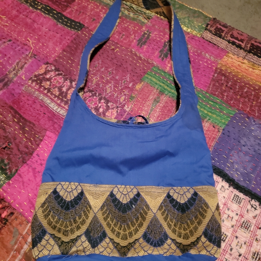 Vintage Bohemian reversible crossbody bag.